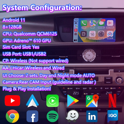 8+128GB Lsailt Android Navigation Interface vidéo Pour Lexus ES 350 300h 250 200 XV60 Contrôle de souris 2012-2018