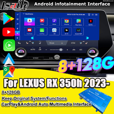 Interface vidéo multimédia Android pour RX350h RX500H 2023-2024 NX LX GX ES Inclus NetFlix, YouTube, emplacement pour carte SIM