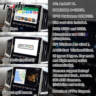 Interface vidéo multimédia 8+128GB pour Land Cruiser 2013-2021 LC200, VX_R, GX_R avec CarPlay sans fil