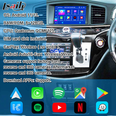 Module d'info-divertissement intelligent Android 13 8G pour Nissan Elgrand E52 2010-incluant CarPlay, YouTube, écran à dossier de tête
