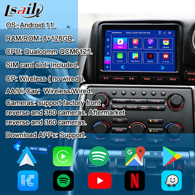 Interface sans fil CarPlay/Module d'infodivertissement Android pour GT-R GTR R35 2008-2010 Modèle JDM Incluant NetFlix, YouTbe