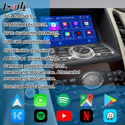 Lsailt 8G Android Module d'info-divertissement pour Infiniti EX QX50 2008-2017 Incluant le CarPlay sans fil, YouTube, NetFlix