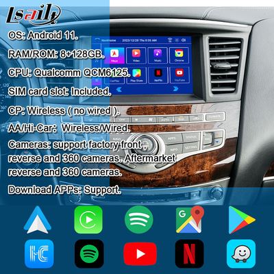 Lsailt 8G Interface multimédia Android pour Infiniti QX60 JX35 2011-2020 intégré sans fil CarPlay, Android Auto