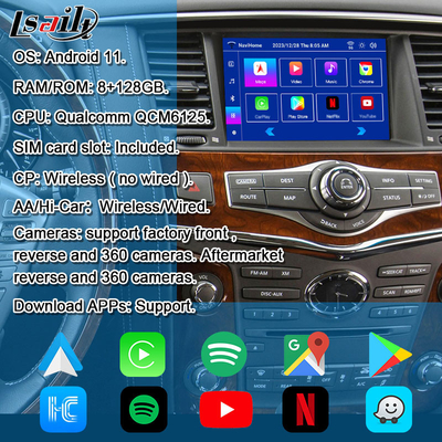 Module d'infodivertissement Android 8G pour Infiniti QX80 QX56 Nissan Patrol 20100-2021 Interface sans fil CarPlay, YouTube