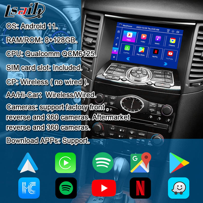 Lsailt 8G Interface multimédia Android pour Infiniti QX70 FX35 FX37 2008-2017 intégré sans fil CarPlay, Android Auto
