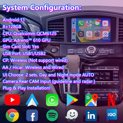 Lsailt 8 pouces Android Multimédia Carplay Écran d'interface pour 2011-2017 Nissan Quest E52