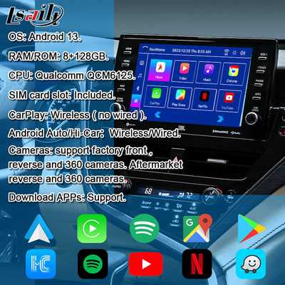 Lsailt 8G Module d'infodivertissement Android sans fil CarPlay pour Toyota Camry TOUCH3 2018-2021 Sienna Prise en charge de YouTube, NetFlix, 360 caméras