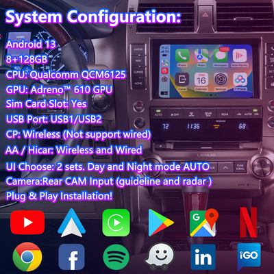 Lsailt Android Interface vidéo multimédia pour 2013-2021 Lexus GX 460 GX460