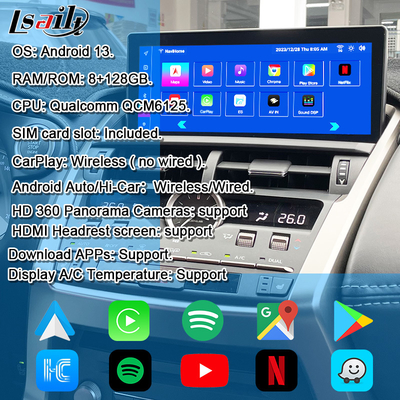 Écran Android Lexus pour Lexus NX200T NX300H 2015-2017 10,25 pouces IPS HD Display Android 13 CarPlay sans fil, Android Auto