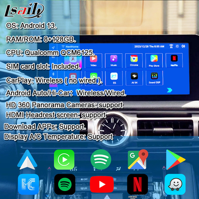Écran Android Lexus 10,25 pouces Qualcomm 8 cœurs GPS Navigation CarPlay Affichage pour Lexus IS300 IS250 IS350 2020-2023