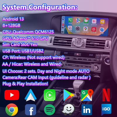 Interface vidéo multimédia Android Lsailt 8+128 Go pour Lexus LS460 LS 600h 460L 2012-2017