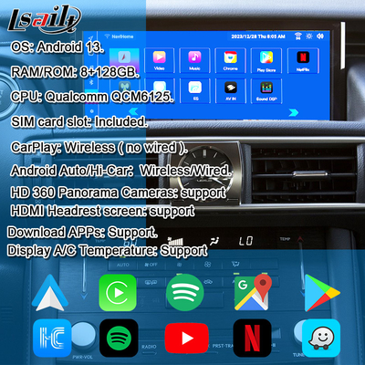 Écran Android Lexus Android 13 Multimédia 8 cœurs Qualcomm pour LEXUS IS200T IS300H IS350, prise en charge du contrôle par joystick, YouTube, Google Play, CarPlay