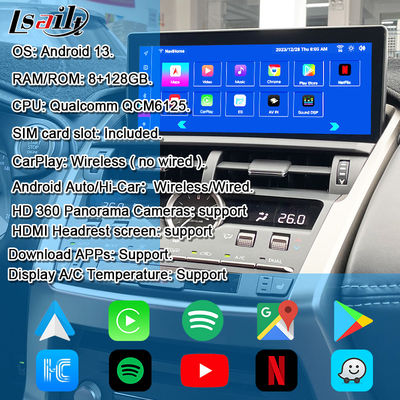 Écran Android Lexus 8 cœurs Qualcomm pour système multimédia LEXUS NX200T NX300H 2014-2021, compatible avec le contrôle par joystick et bouton rotatif, YouTube, Google Play, CarPlay