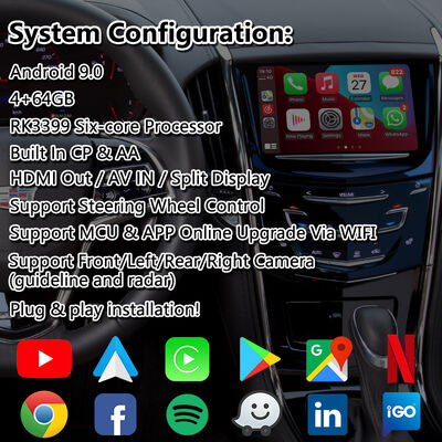 Interface vidéo de navigation Android pour le système Cadillac ATS CUE 2014-2019 avec Carplay