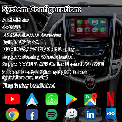 Interface vidéo multimédia Android pour le système Cadillac SRX CUE 2012-2016 avec Carplay