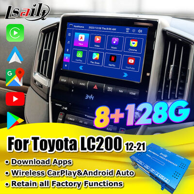 Android 13 Interface vidéo multimédia pour Land Cruiser LC200 VXR VX GXL Sahara V8 2013-2021 Mise à niveau de l'écran OEM avec CarPlay sans fil,YouTube
