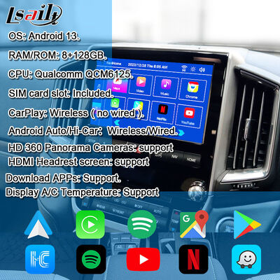 Android 13 Interface vidéo multimédia pour Land Cruiser LC200 VXR VX GXL Sahara V8 2013-2021 Mise à niveau de l'écran OEM avec CarPlay sans fil,YouTube
