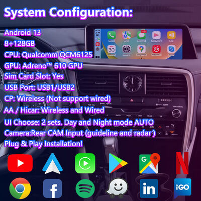 Interface vidéo Lsailt Android Carplay pour Lexus 2016-2019 RX 350 RX450h RX200t RX350L RX450L RX300 RX350