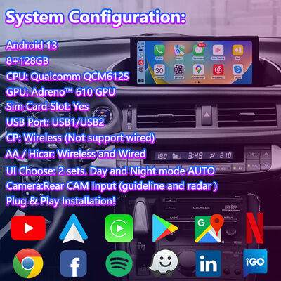 Interface vidéo de navigation Android pour Lexus CT 200h FSport 2017-2022