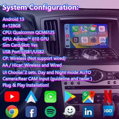 Lsailt Android Carplay Interface vidéo multimédia pour 2008-2013 Infiniti G37X G25 G35 G37S G35x G25X G37