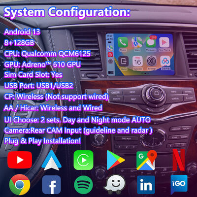 Interface vidéo Lsailt Android Navigation Carplay pour Infiniti QX80 QX56 2010-2017