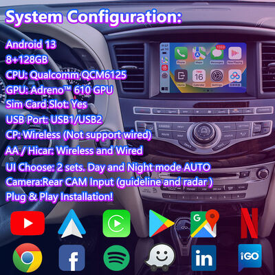 Lsailt Android Navigation Interface de jeu de voiture pour 2011-2016 Infiniti JX35 QX60