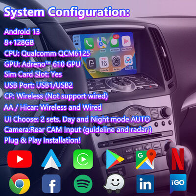 Lsailt Android Boîte de navigation multimédia Interface Carplay pour 2013-2016 Infiniti Q40 Q60 Q60S