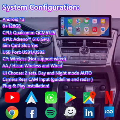 Écran d'interface multimédia Lsailt Android Carplay pour bouton Lexus NX 2014-2017 NX200t NX300h
