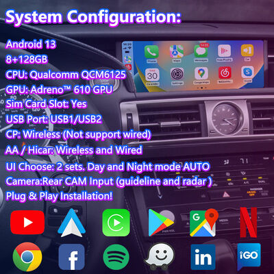 Lsailt Android Carplay Écran multimédia pour 2013-2020 Lexus IS 250 IS200T IS300 IS350 IS300h IS250
