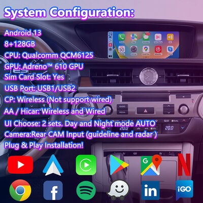 Lsailt Android Carplay Écran multimédia pour 2012-2018 Lexus ES bouton ES250 ES300h ES350 ES200