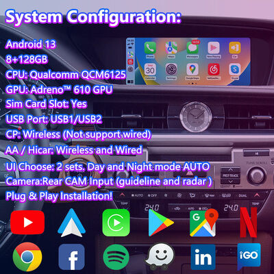 Écran multimédia de navigation Android pour 2012-2018 Lexus ES 300h ES250 ES350 ES300H