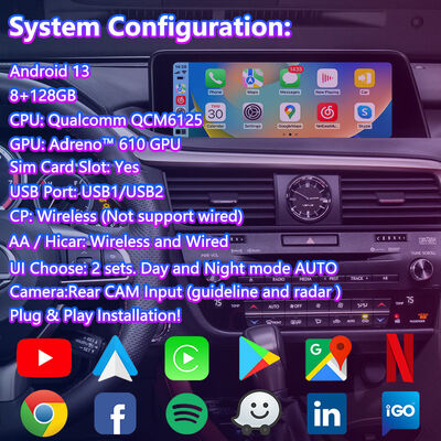 Écran d'interface multimédia Android Carplay pour 2016-2019 Lexus RX Bouton RX350 RX450h RX200t RX300