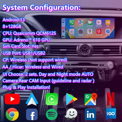 Lsailt Android Carplay Écran multimédia pour 2012-2020 Lexus GS 200t GS300h GS250 GS350 GS450h GSF GS200t