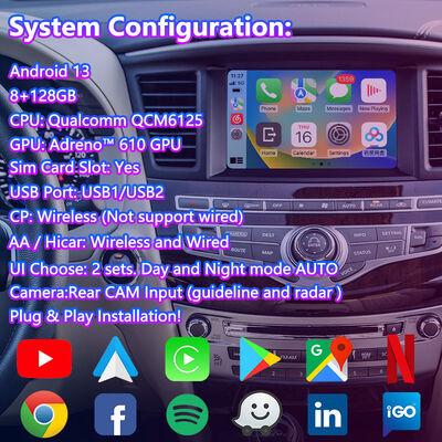 Lsailt Affichage multimédia de voiture à écran Android pour Infiniti JX35 QX60 2011-2016